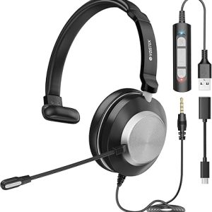USB & 3.5mm Headset with Mic for Laptop PC,Wired On Ear Computer Headphones with Noise Cancelling Microphone,in-line Control for Office Work,Call Center,Video Meeting（Black）